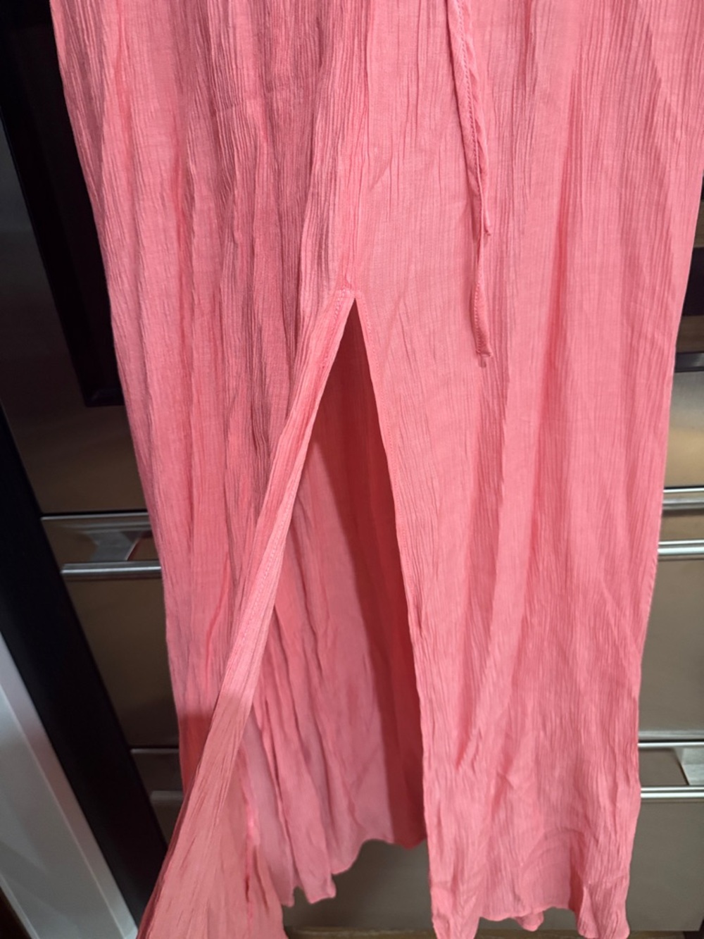 Hello Molly Pink Maxi Dress Size M Coral Tie Front Slit - Picture 5 of 5